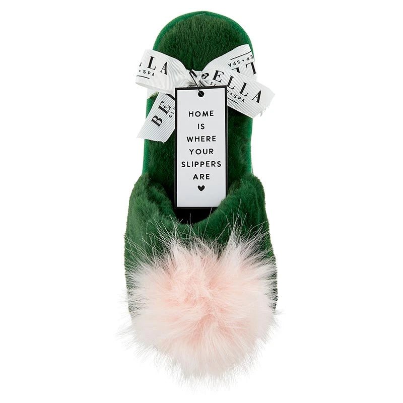 Plush Pom Pom Slippers | Green + Blush - Juli's Wearable Art