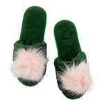 Plush Pom Pom Slippers | Green + Blush - Juli's Wearable Art