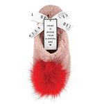 Plush Pom Pom Slippers | Red + Blush - Juli's Wearable Art