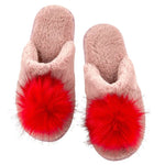 Plush Pom Pom Slippers | Red + Blush - Juli's Wearable Art