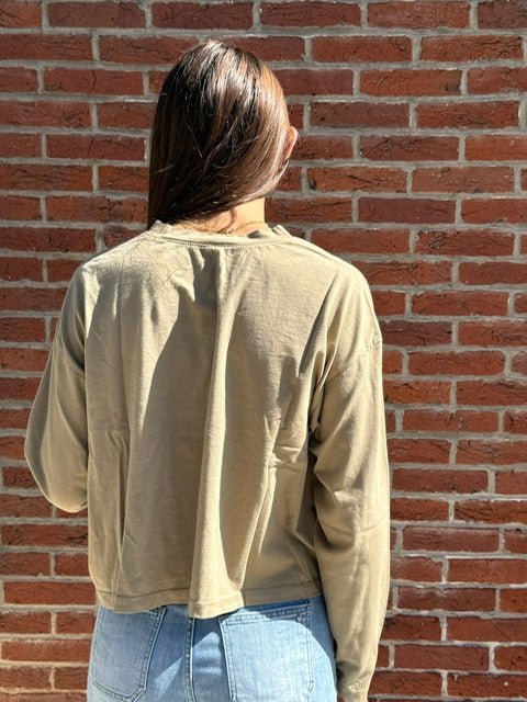 Pocket Long Sleeve Garment Dyed Top | Khaki Green - Juli's Wearable Art