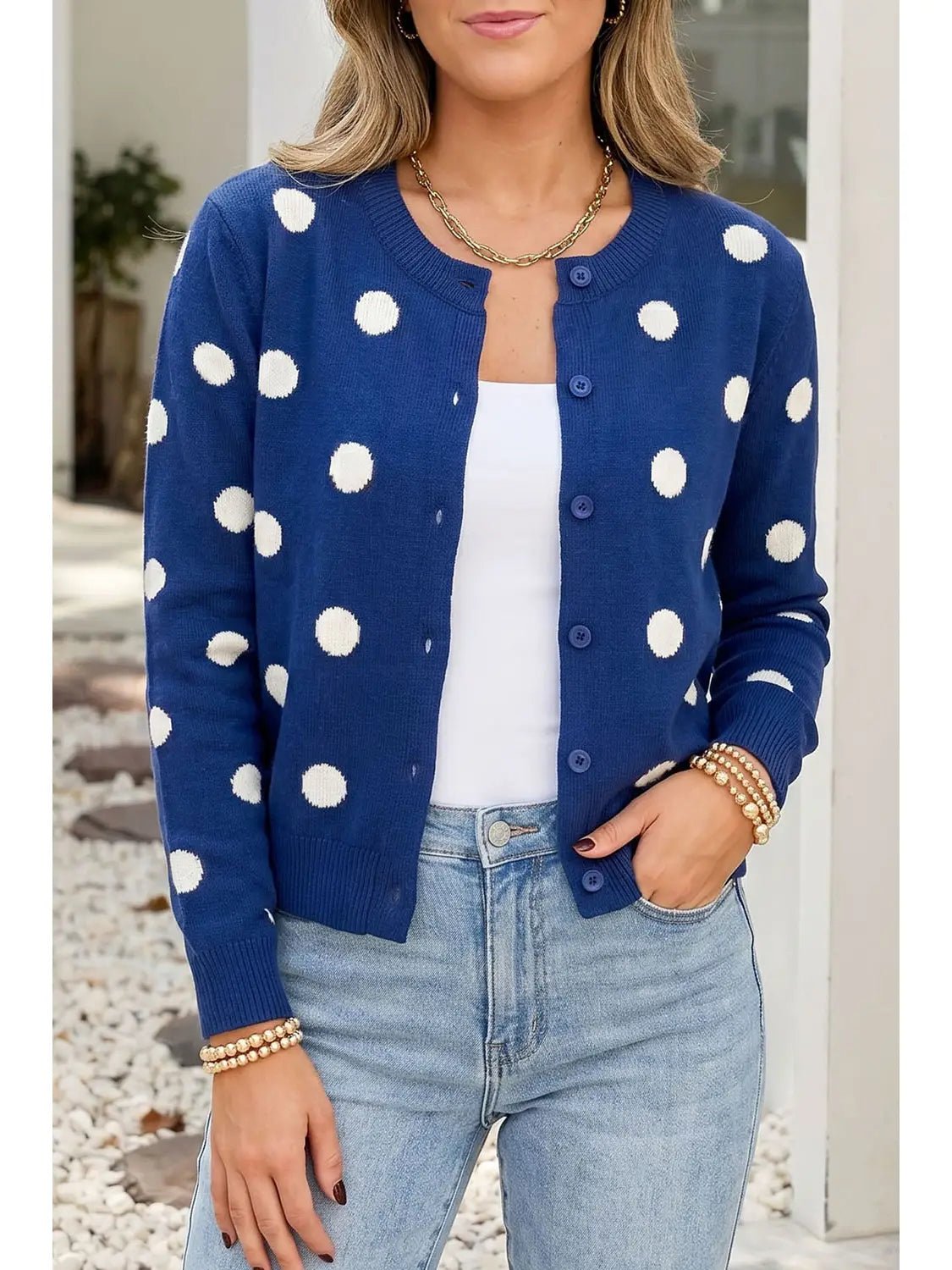 Polka Dot Button-Front Cardigan - Juli's Wearable Art