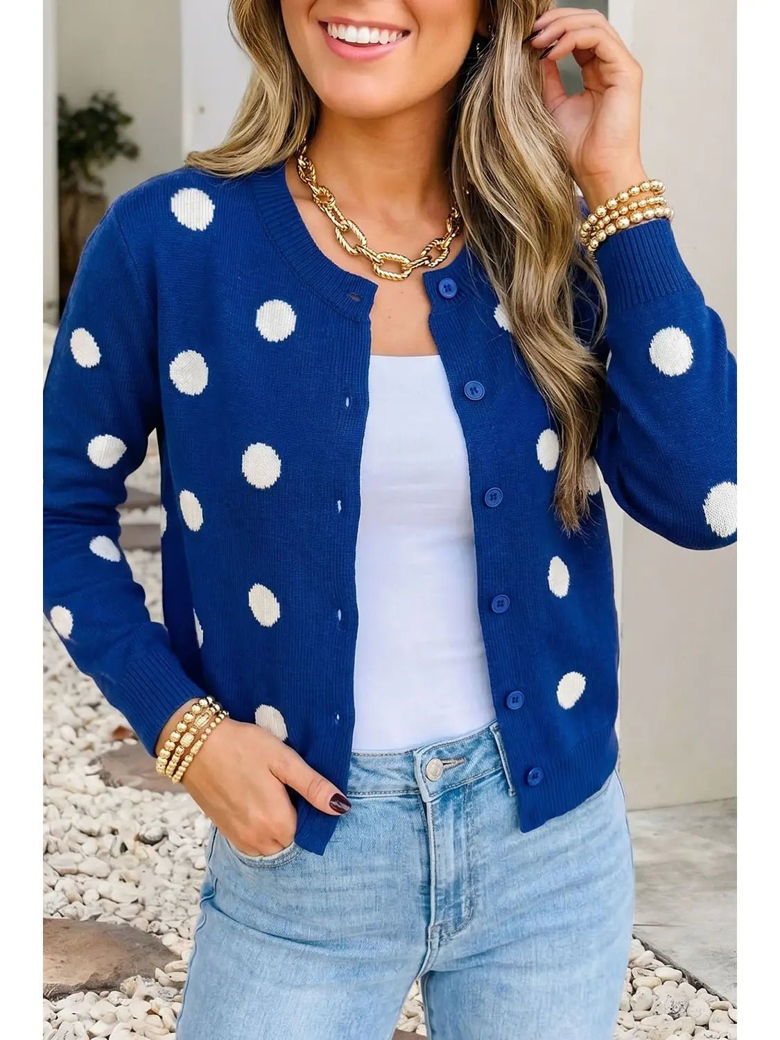 Polka Dot Button-Front Cardigan - Juli's Wearable Art