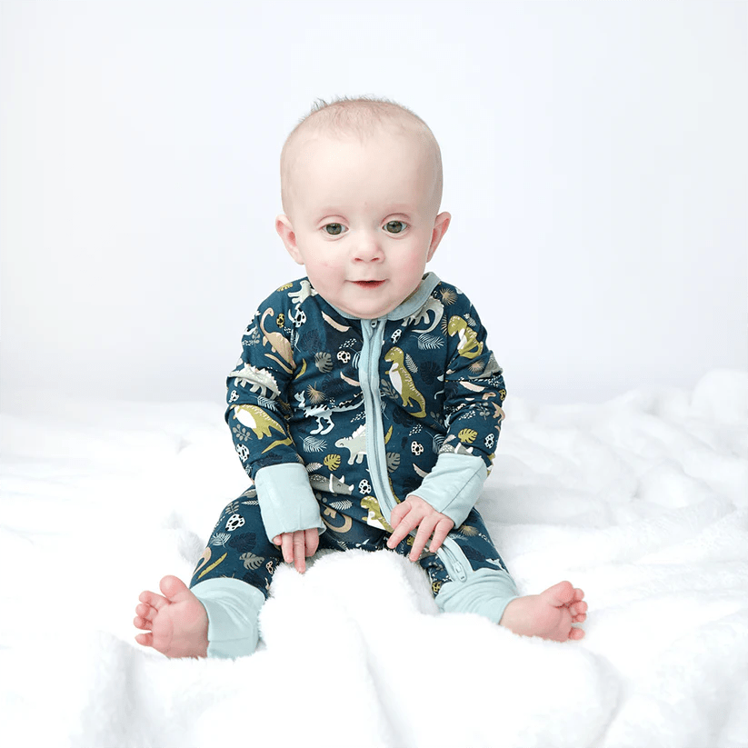 Prehistoric Friends Dinosaur Bamboo Convertible Baby Pajamas - Juli's Wearable Art