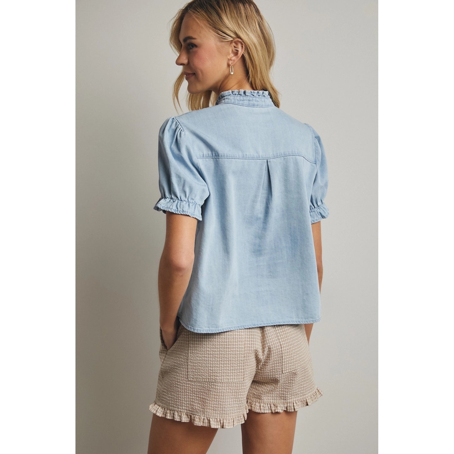 Puff Sleeve Denim Shirt - Juli's Wearable Art
