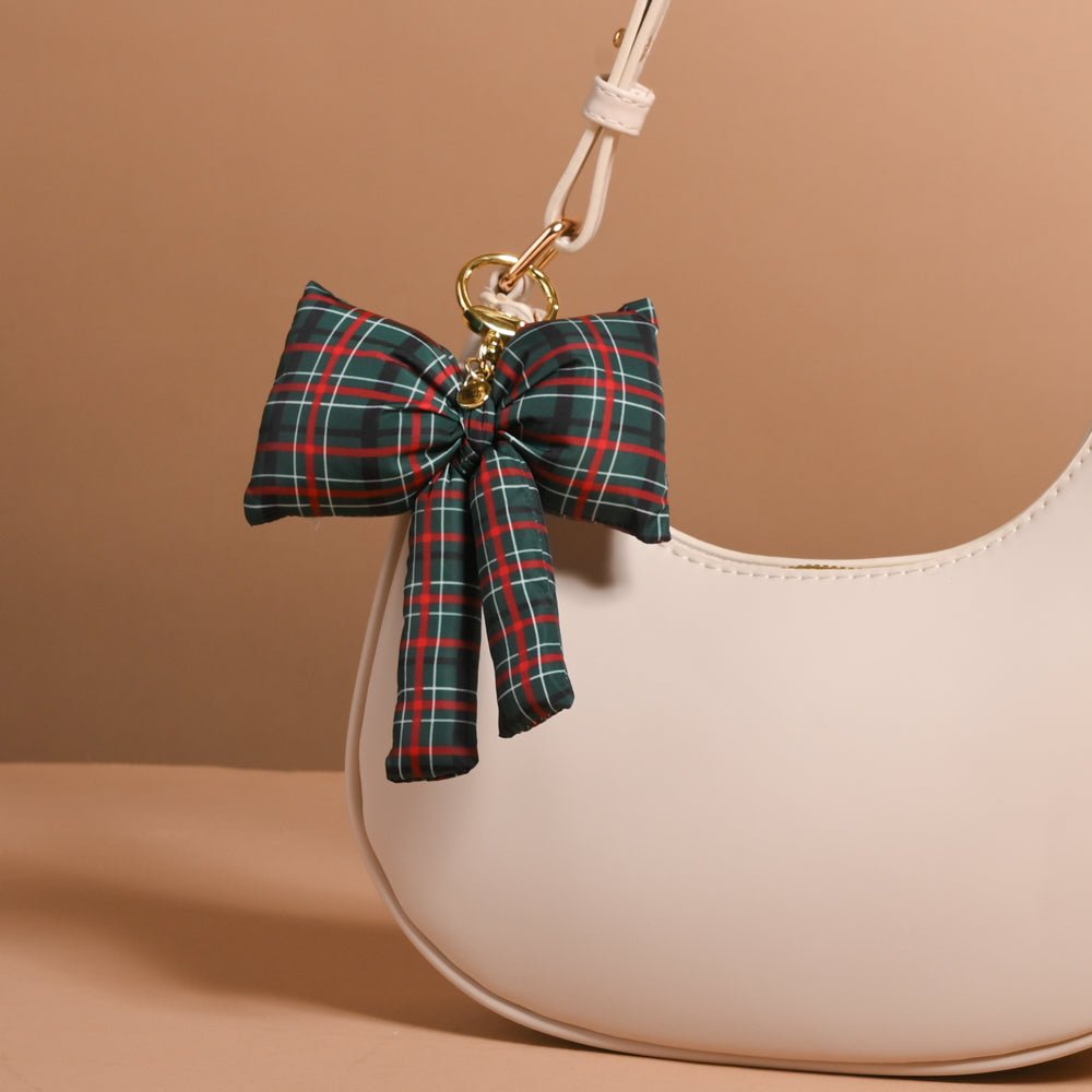 Puffy Bow Bag Charm | Classic Plaid - Juli's Wearable Art