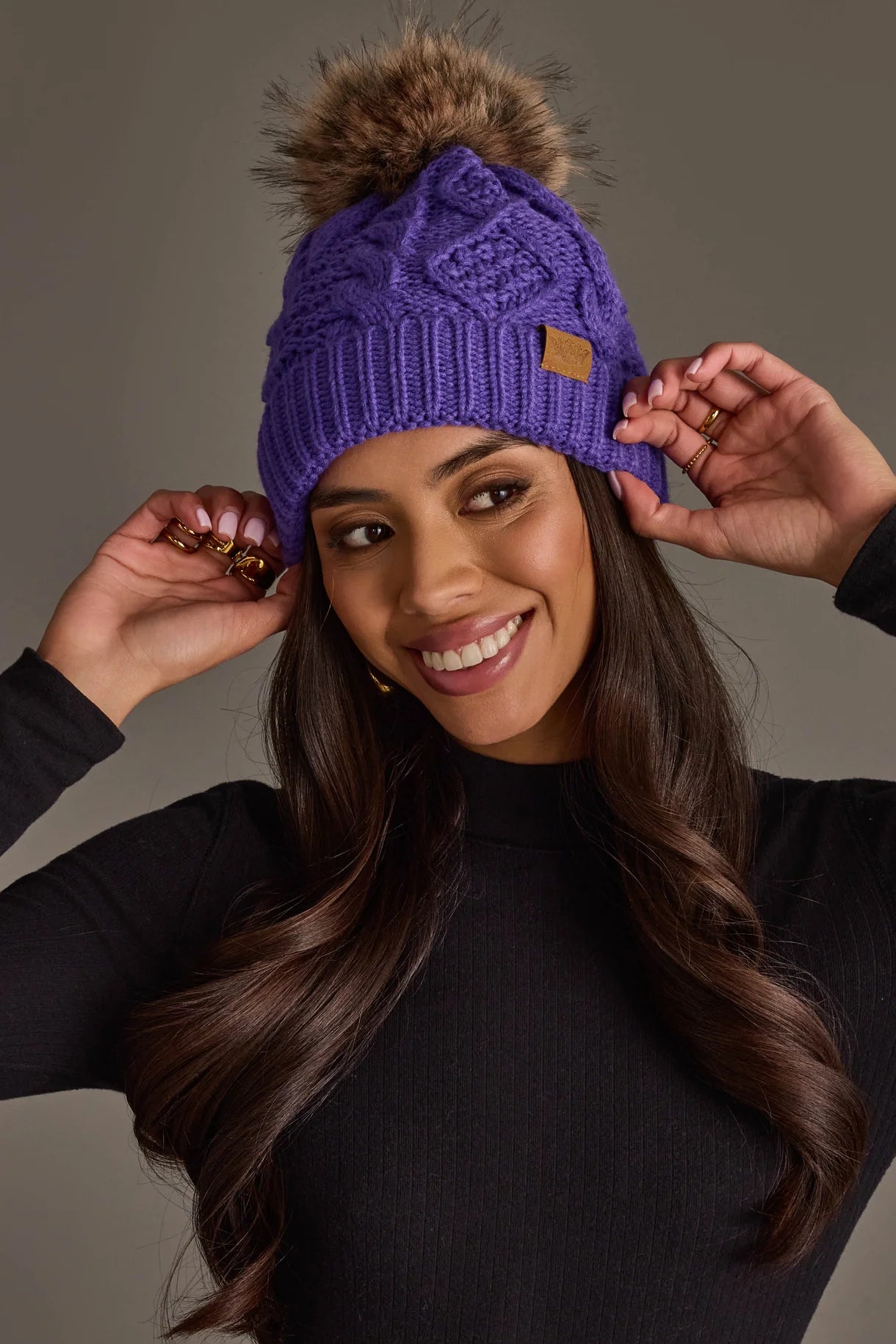 Purple Pattern Knit Pom Hat - Juli's Wearable Art