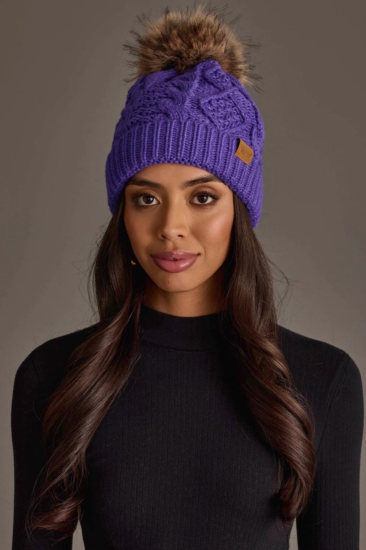 Purple Pattern Knit Pom Hat - Juli's Wearable Art