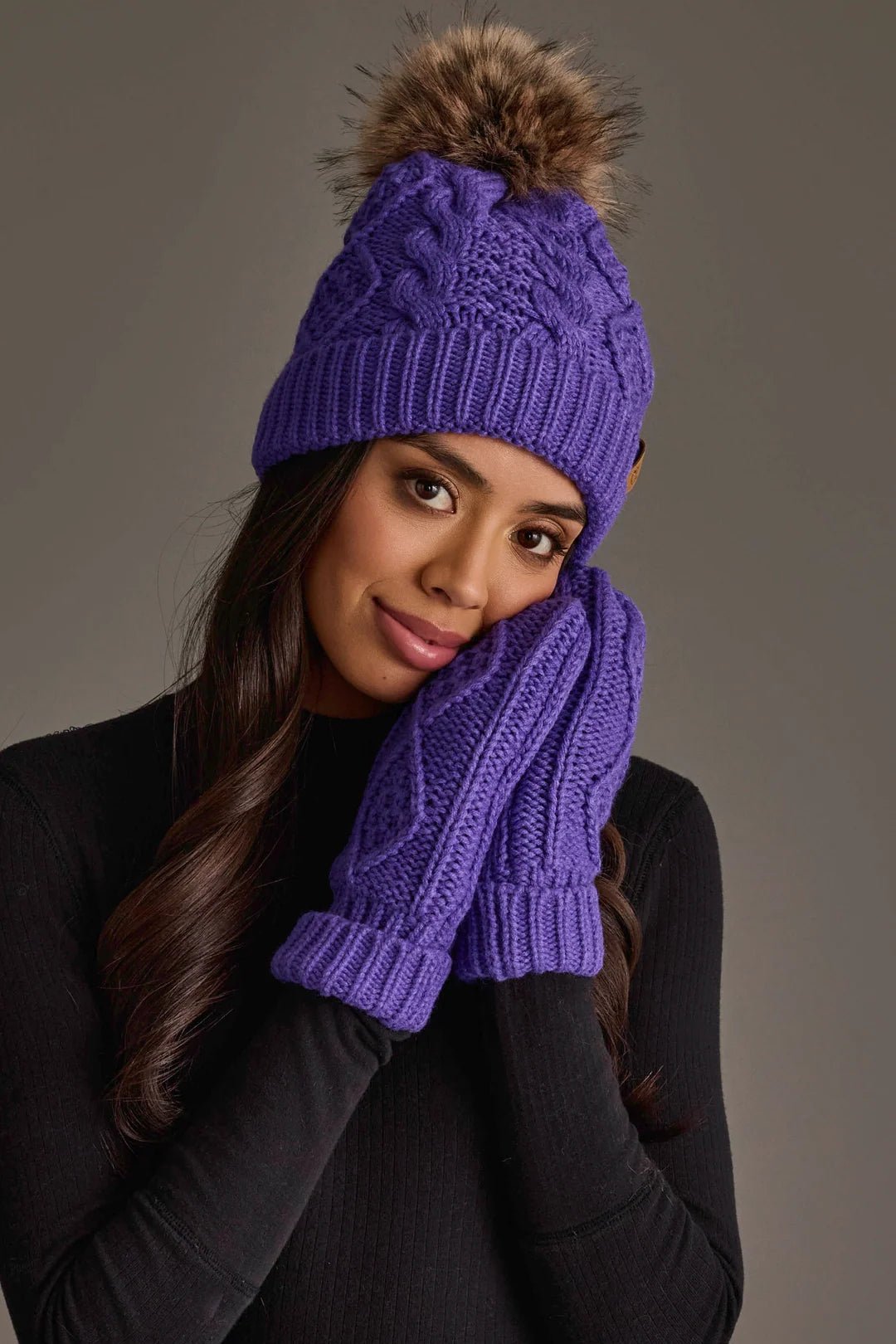 Purple Pattern Knit Pom Hat - Juli's Wearable Art