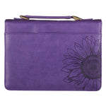 Purple Sunflower Strength & Dignity Faux Leather Fashion Bible Cover - Proverbs 31:25 - Juli's Wearable Art