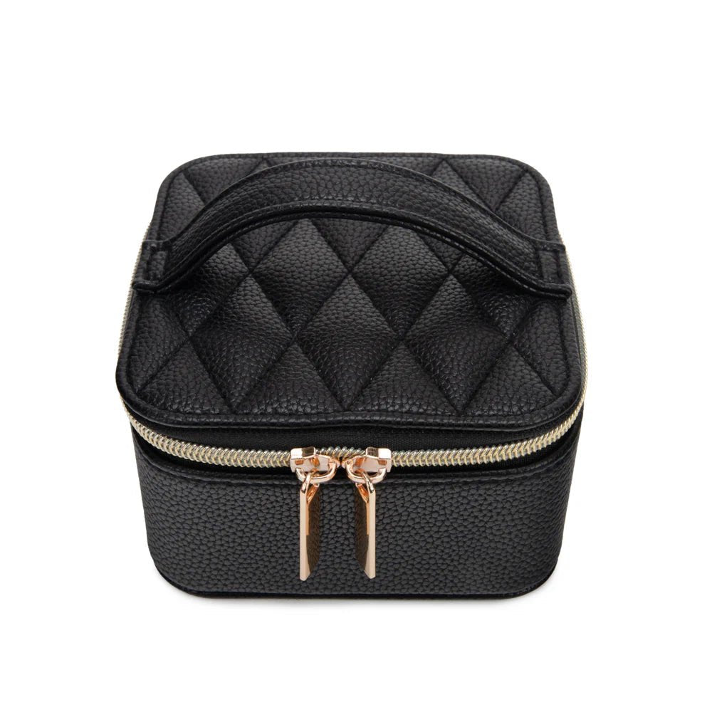 Leah Quilted Travel Jewelry Case with Pouch | Black