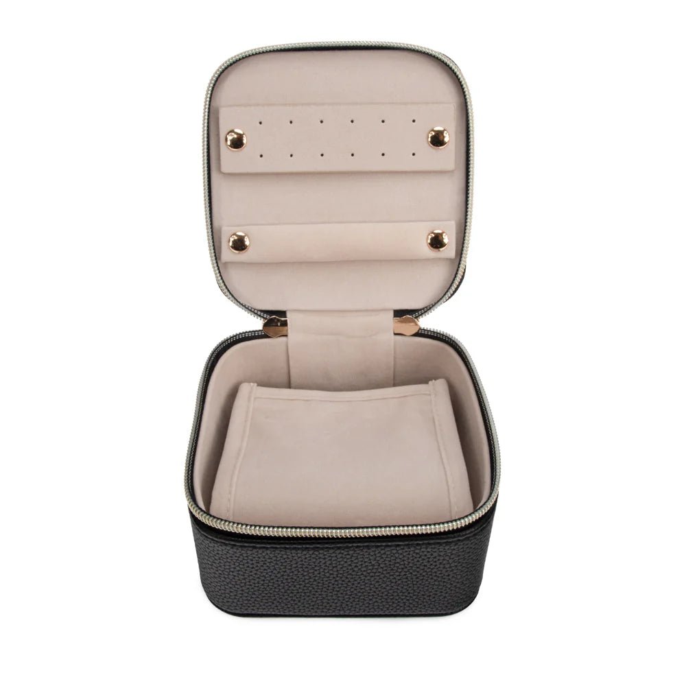 Leah Quilted Travel Jewelry Case with Pouch | Black