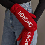 Red "Ho Ho Ho" Knit Mittens - Juli's Wearable Art