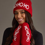 Red "Ho Ho Ho" Knit Mittens - Juli's Wearable Art