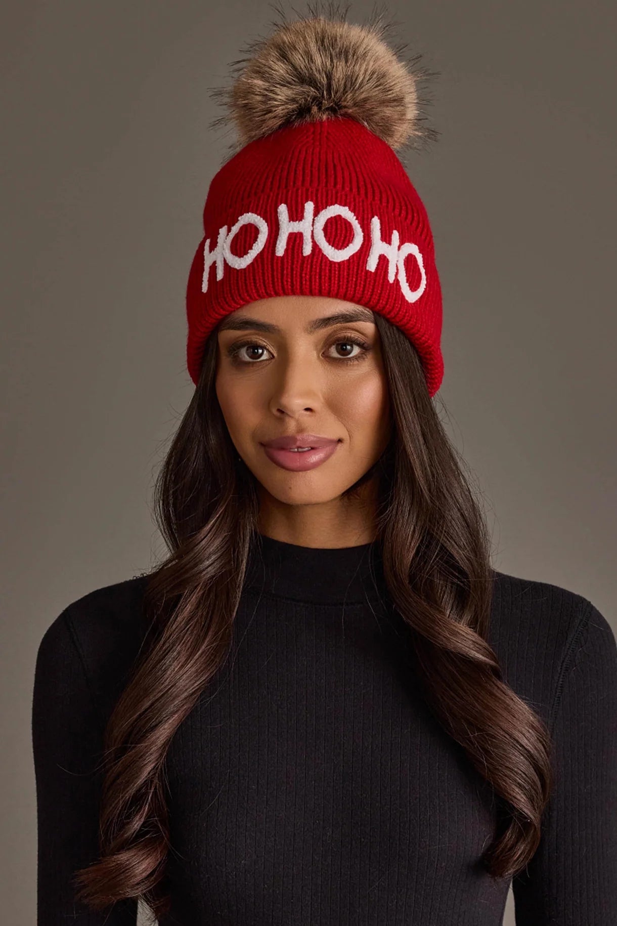 Red "Ho Ho Ho" Knit Pom Hat - Juli's Wearable Art