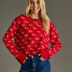 Red Knit “Ho Ho Ho” Holiday Sweater - Juli's Wearable Art