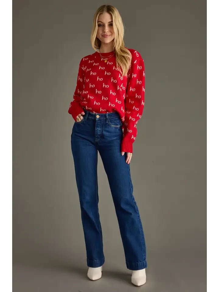 Red Knit “Ho Ho Ho” Holiday Sweater - Juli's Wearable Art