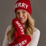 Red "Merry" Knit Mittens - Juli's Wearable Art