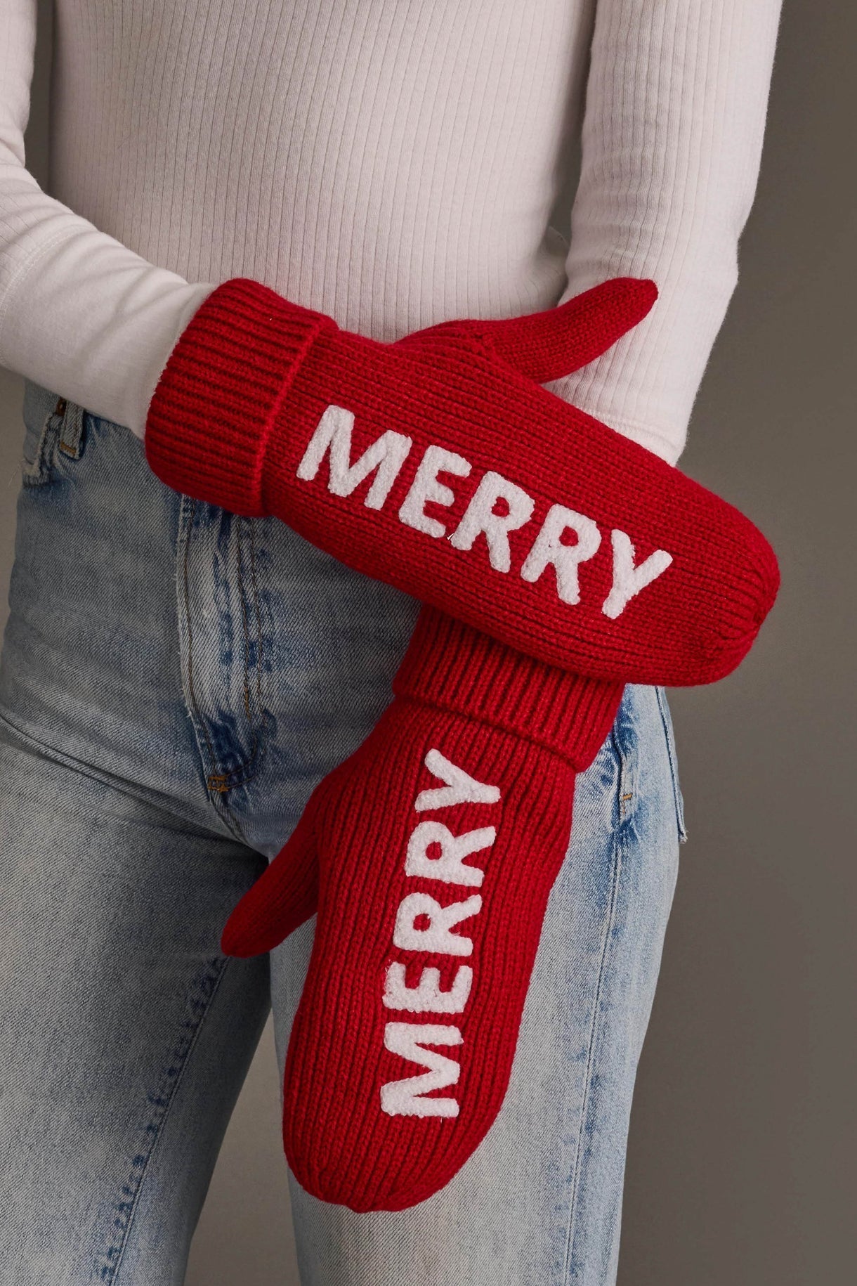 Red "Merry" Knit Mittens - Juli's Wearable Art