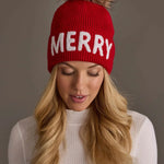 Red “Merry” Knit Pom Hat - Juli's Wearable Art