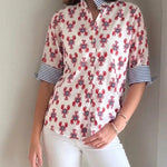 Red & Navy Lobster Print Blouse - Juli's Wearable Art