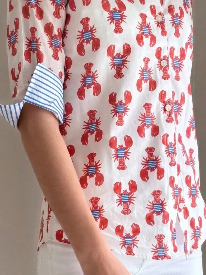 Red & Navy Lobster Print Blouse