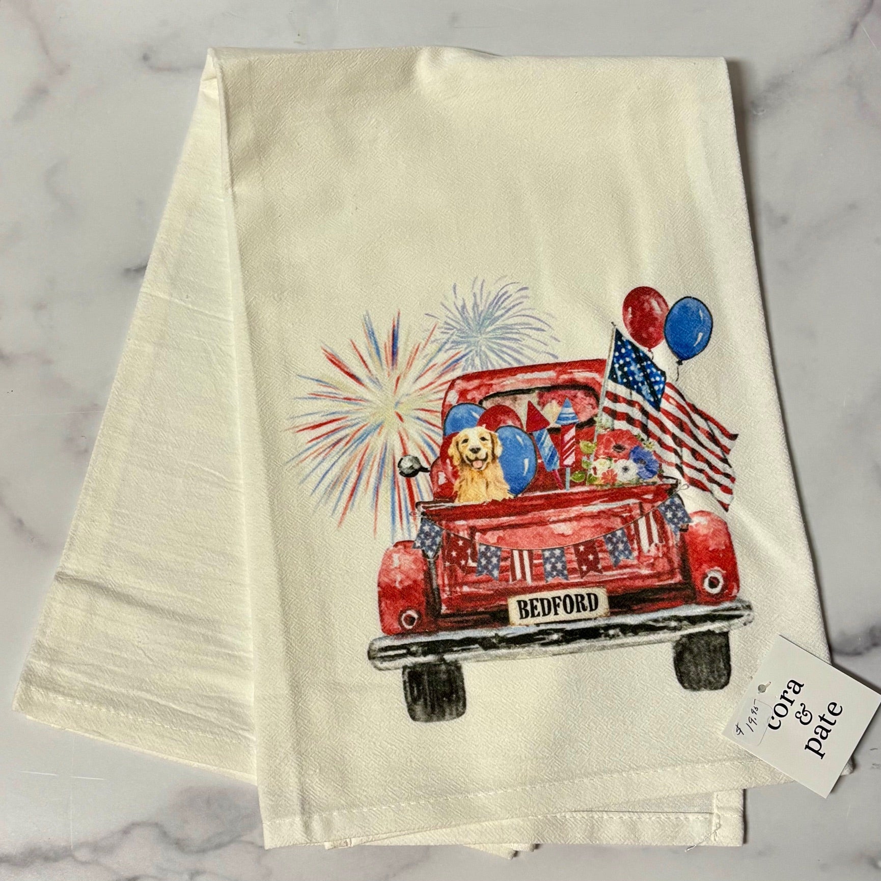 Red Patriotic Bedford, PA Truck Tea Towel - Juli's Wearable Art