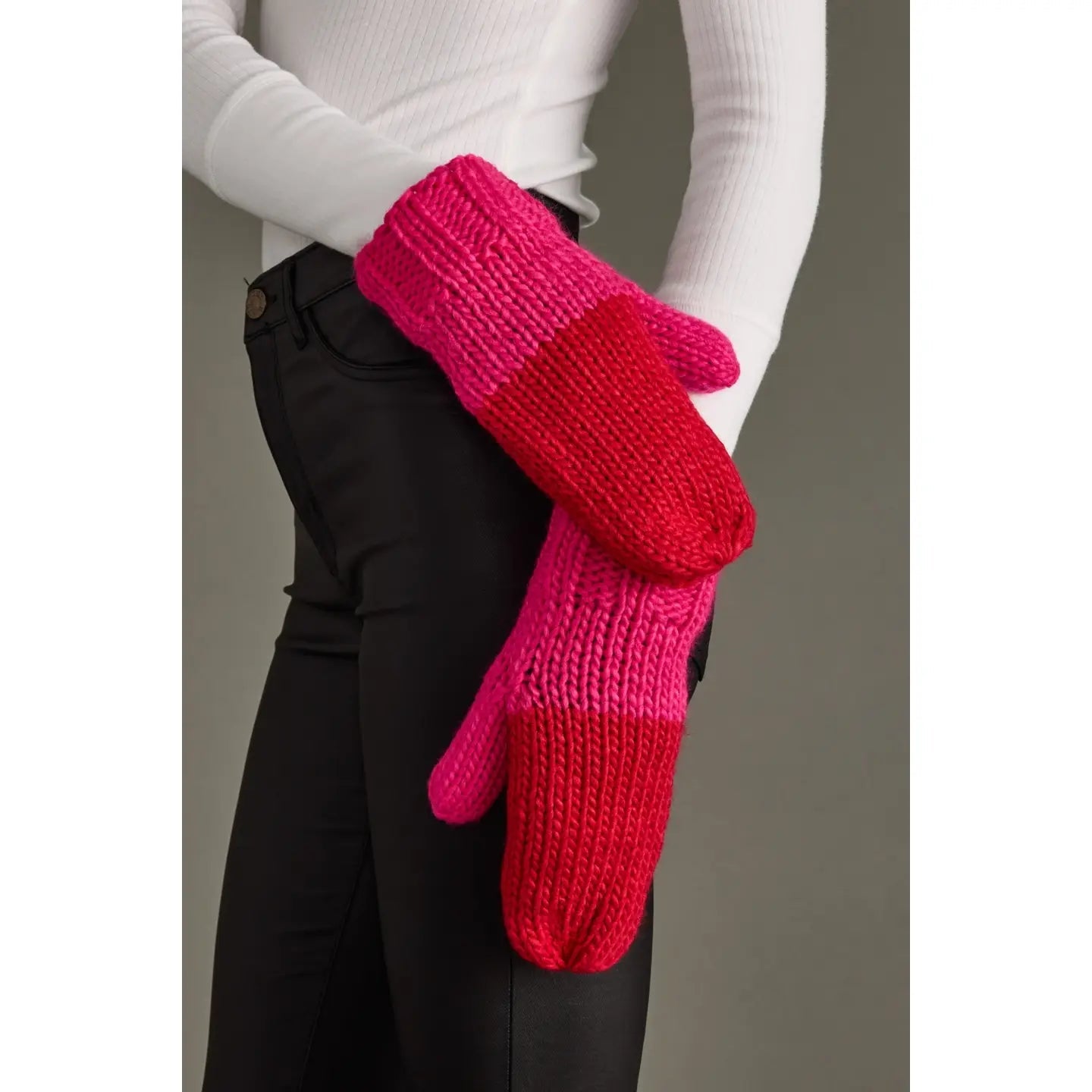 Red & Pink Color Block Knit Mittens - Juli's Wearable Art