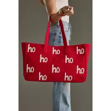 Red & White “Ho Ho Ho” Holiday Tote Bag - Juli's Wearable Art