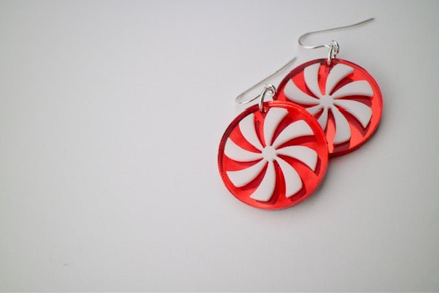 Red & White Peppermint Acrylic Earrings - Juli's Wearable Art
