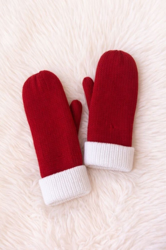 Red + White Santa Knit Mittens - Juli's Wearable Art