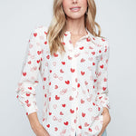 Renuar Button Blouse with Heart Prints - Juli's Wearable Art