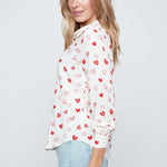 Renuar Button Blouse with Heart Prints - Juli's Wearable Art