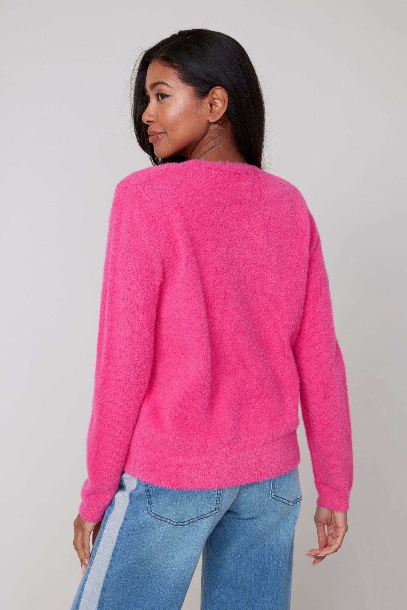Renuar Cozy Feather Yarn Knit Sweater – Mulberry - Juli's Wearable Art