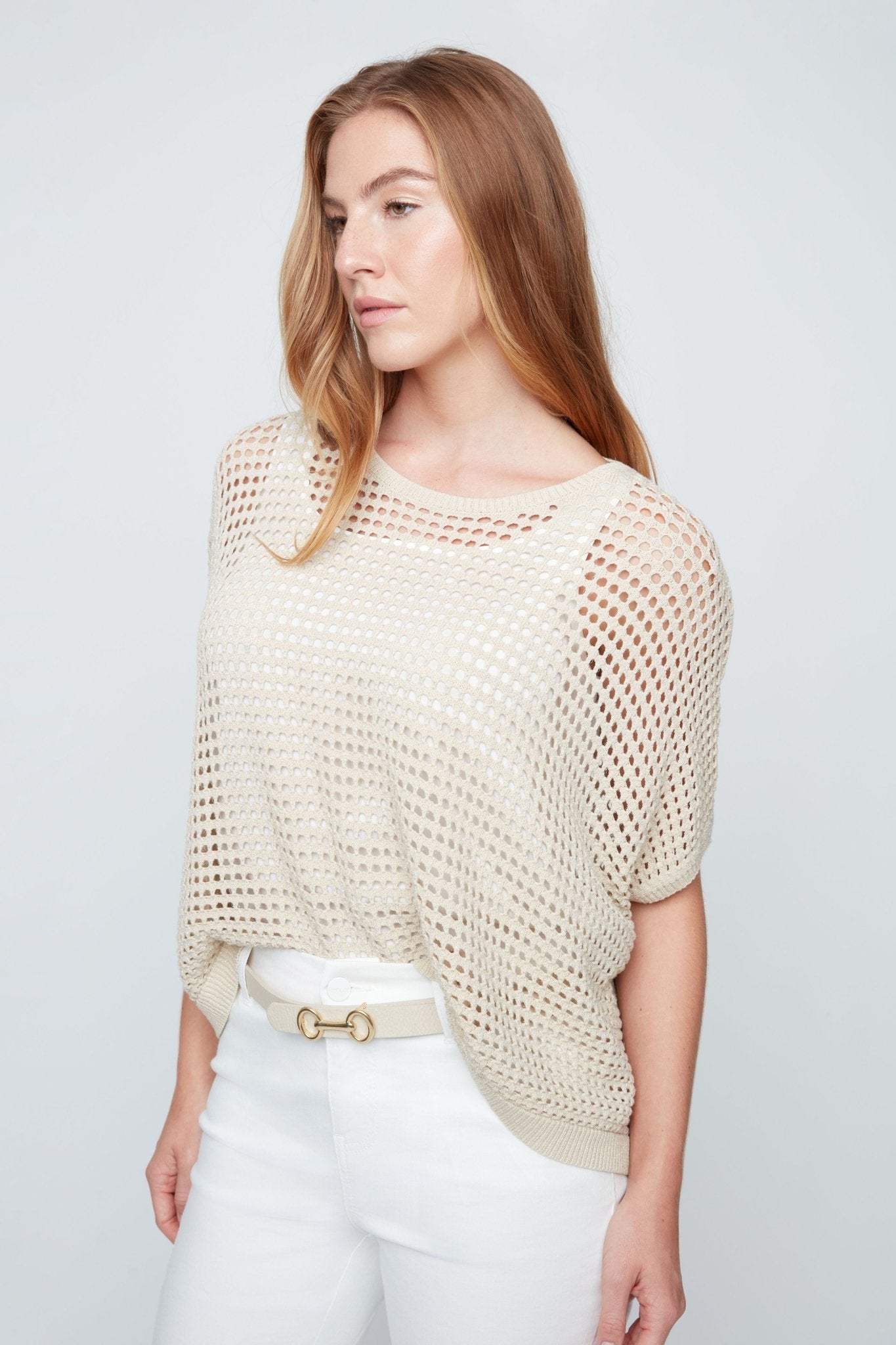 Renuar Crochet Knit Top with Gold Thread - Juli's Wearable Art