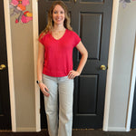 Renuar Easy Knit V - Neck Top | Terracotta - Juli's Wearable Art