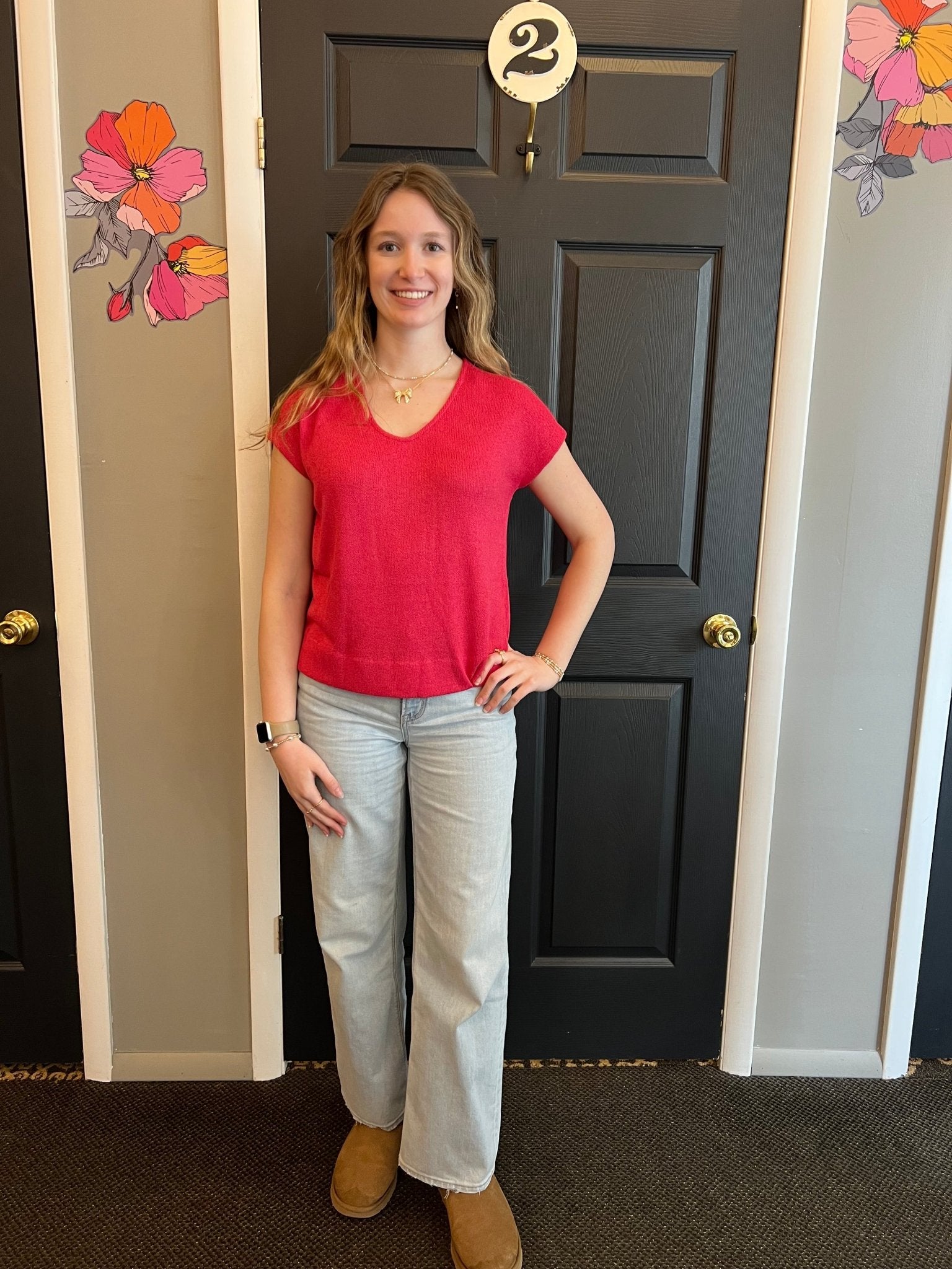 Renuar Easy Knit V-Neck Top | Terracotta