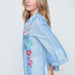 Renuar Embroidered Fancy Stripe Top | Blue Combo - Juli's Wearable Art