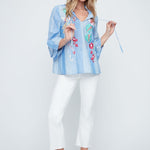 Renuar Embroidered Fancy Stripe Top | Blue Combo - Juli's Wearable Art