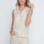 Renuar Foiled Linen Blend Sleeveless Top | Gold - Juli's Wearable Art
