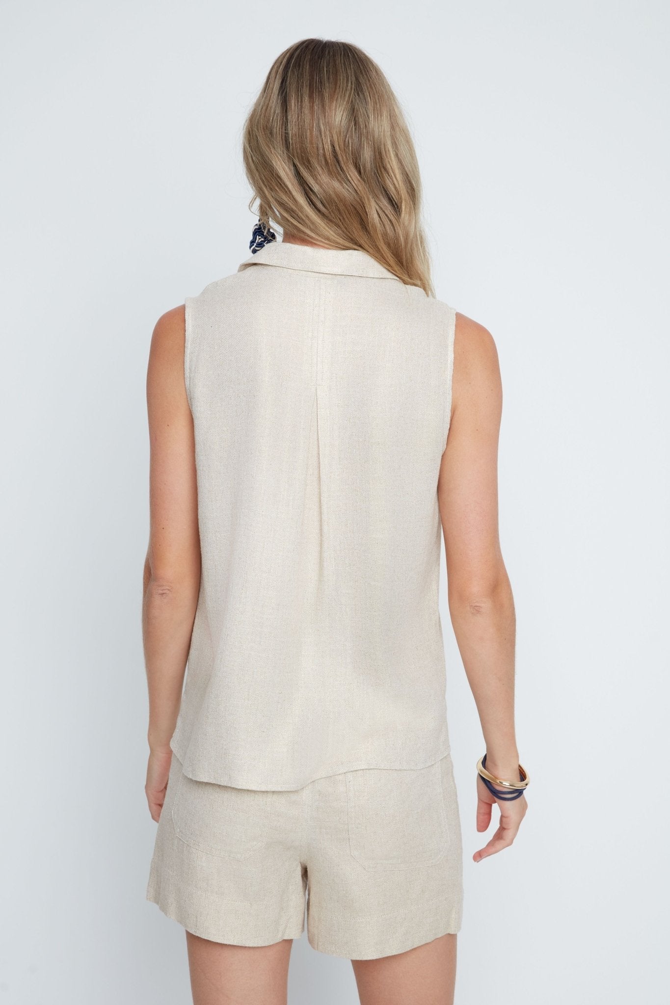 Renuar Foiled Linen Blend Sleeveless Top | Gold - Juli's Wearable Art
