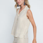 Renuar Foiled Linen Blend Sleeveless Top | Gold - Juli's Wearable Art