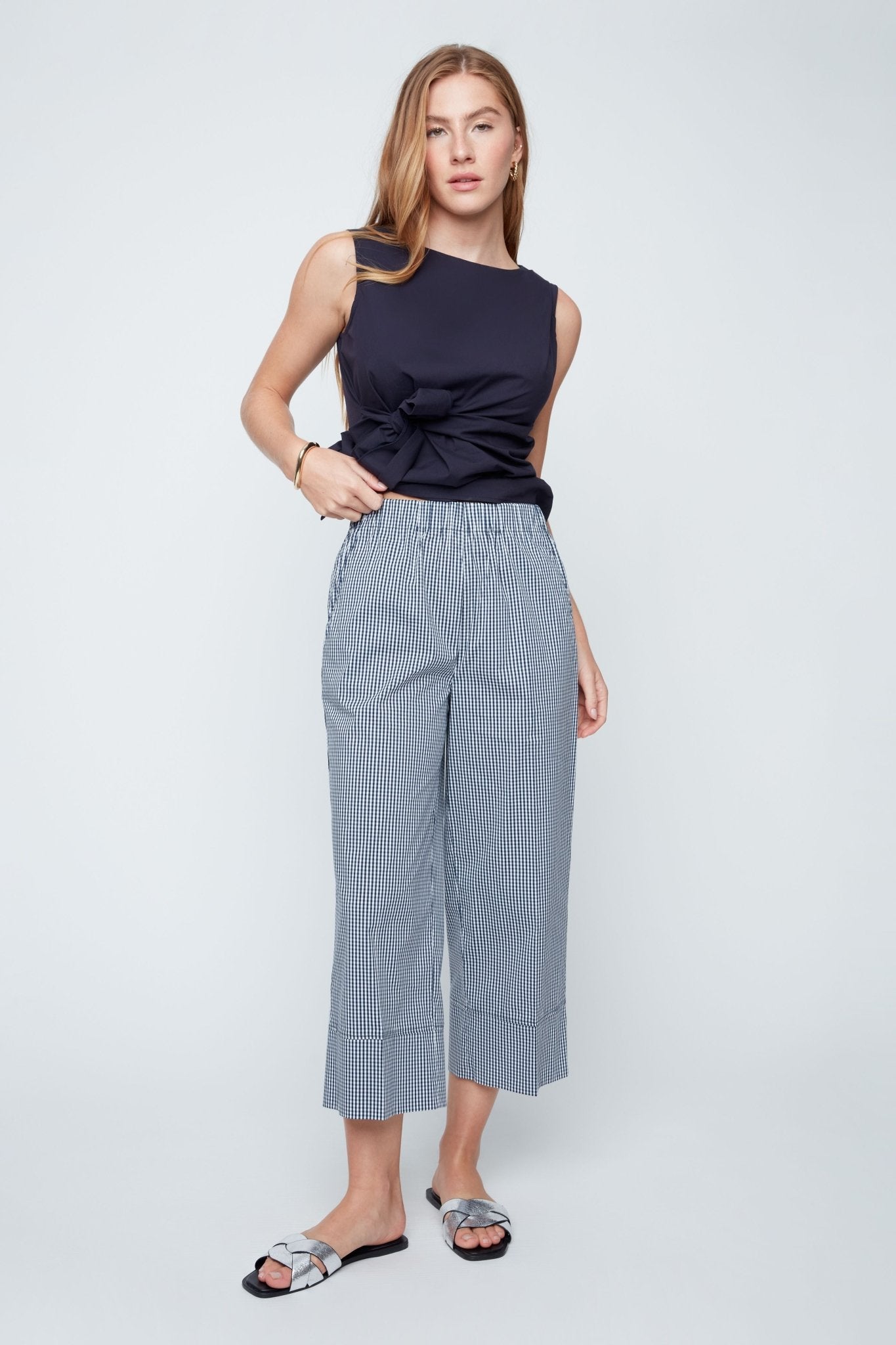 Renuar Gingham Cropped Pants | Indigo - Juli's Wearable Art
