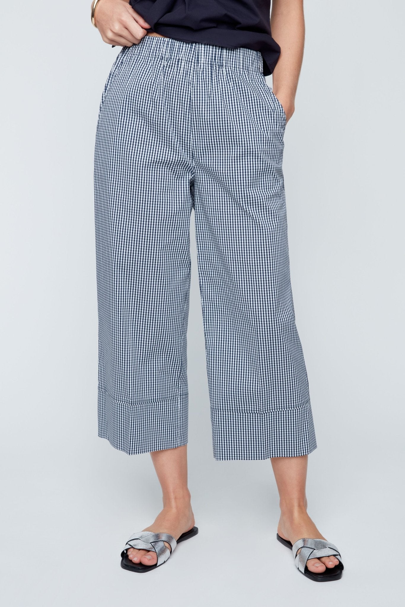 Renuar Gingham Cropped Pants | Indigo - Juli's Wearable Art