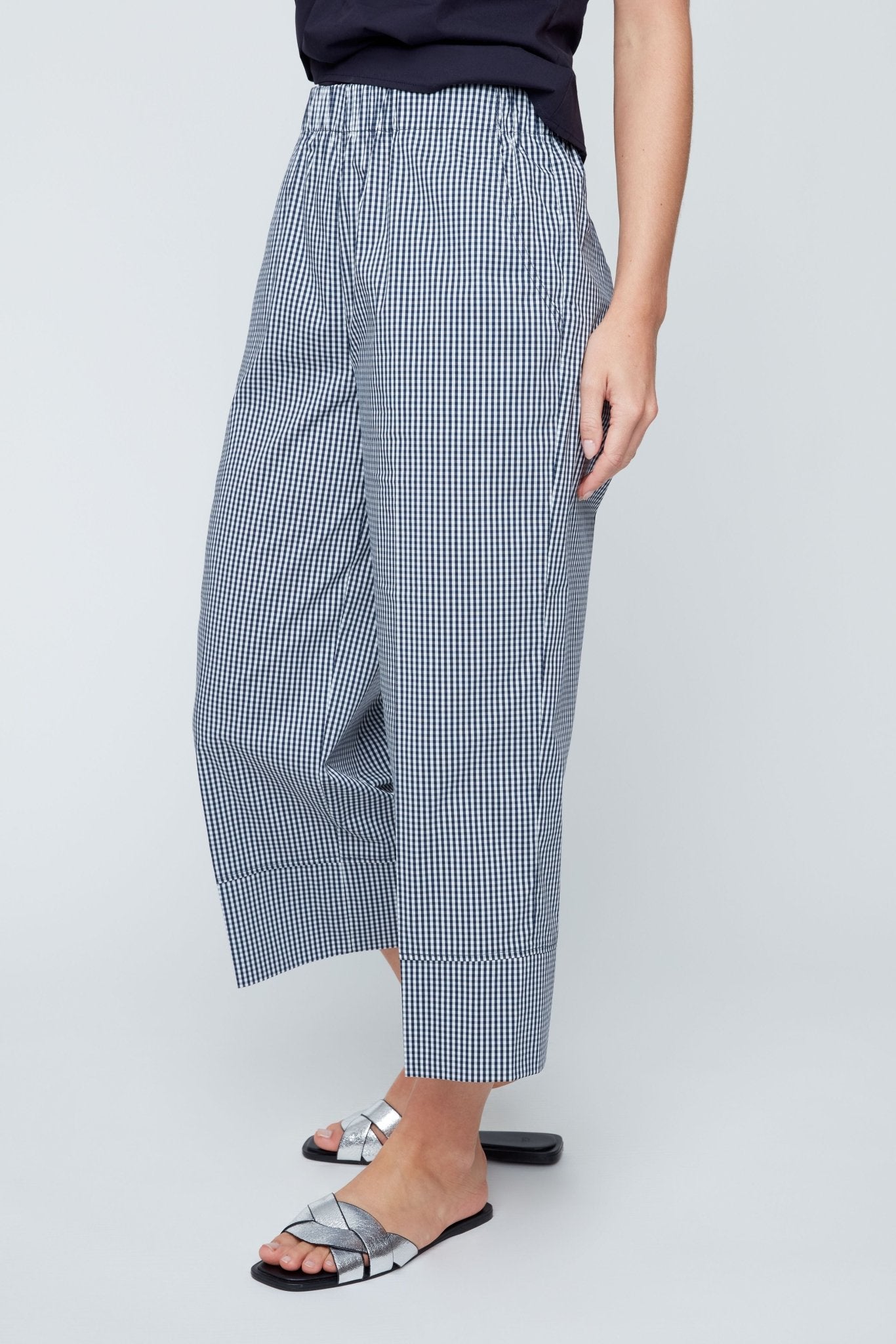 Renuar Gingham Cropped Pants | Indigo - Juli's Wearable Art