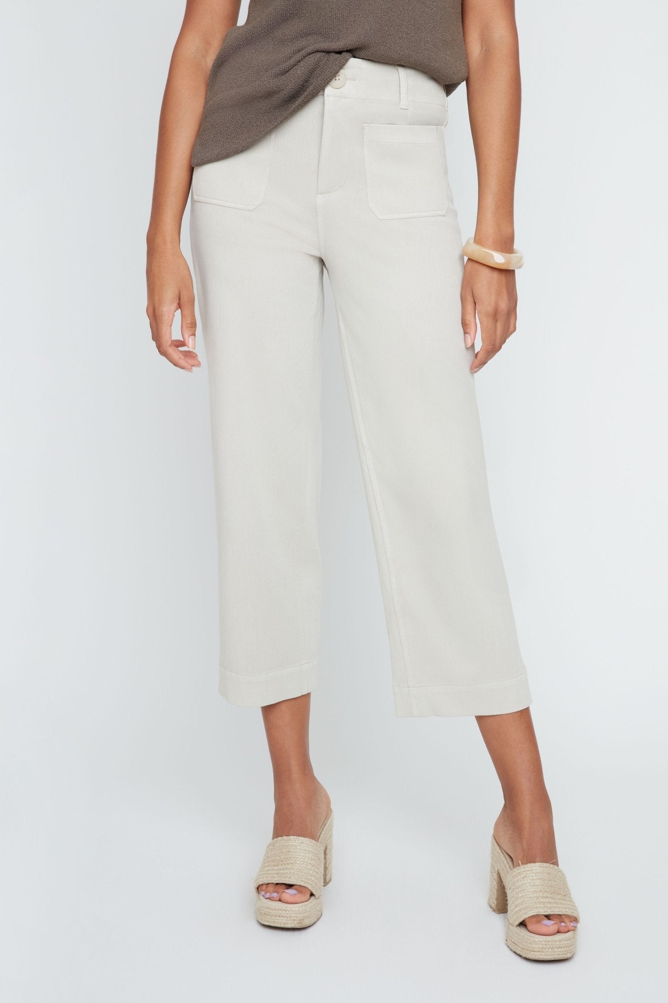 Renuar Knit Denim Cropped Layla Pants | Oyster