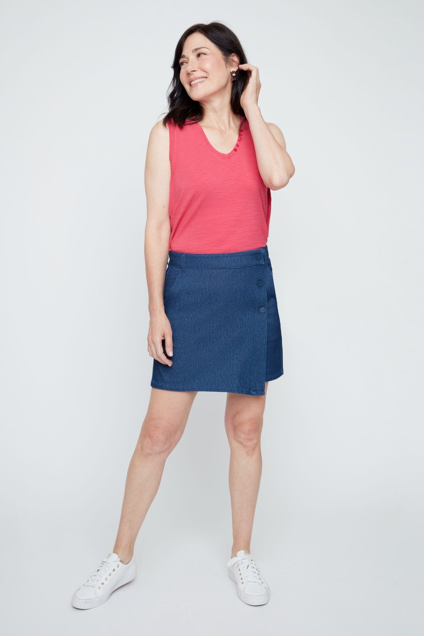 Renuar Knit Denim Skort | Blue
