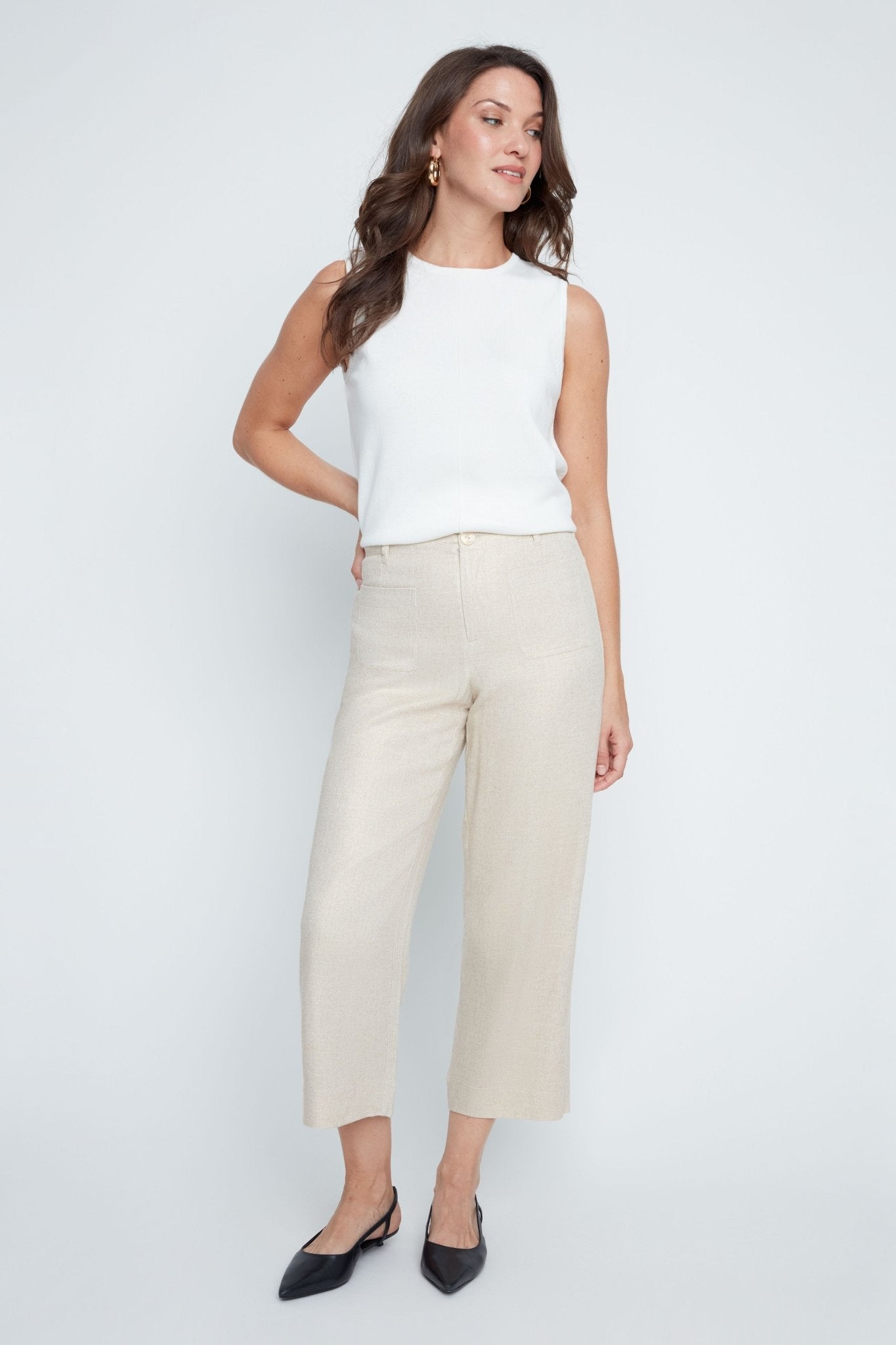 Renuar Layla Fit Foiled Linen Blend Crop Pants | Gold