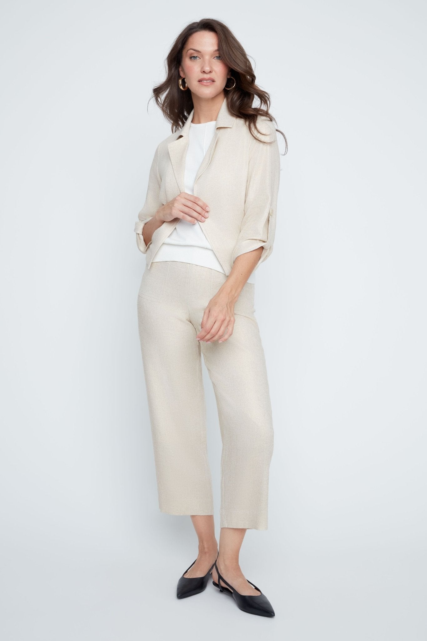 Renuar Layla Fit Foiled Linen Blend Crop Pants | Gold