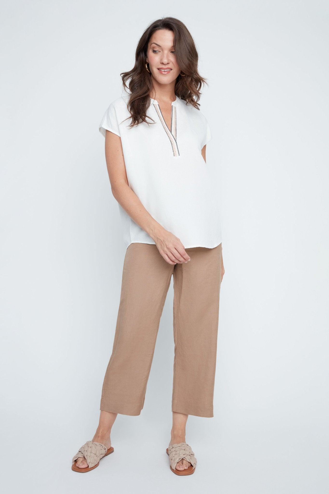 Renuar Linen Blend Top | Crème